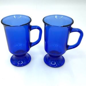 Vintage Anchor Hocking Cobalt Blue Footed 7oz Irish Coffee Mug Lot of 2